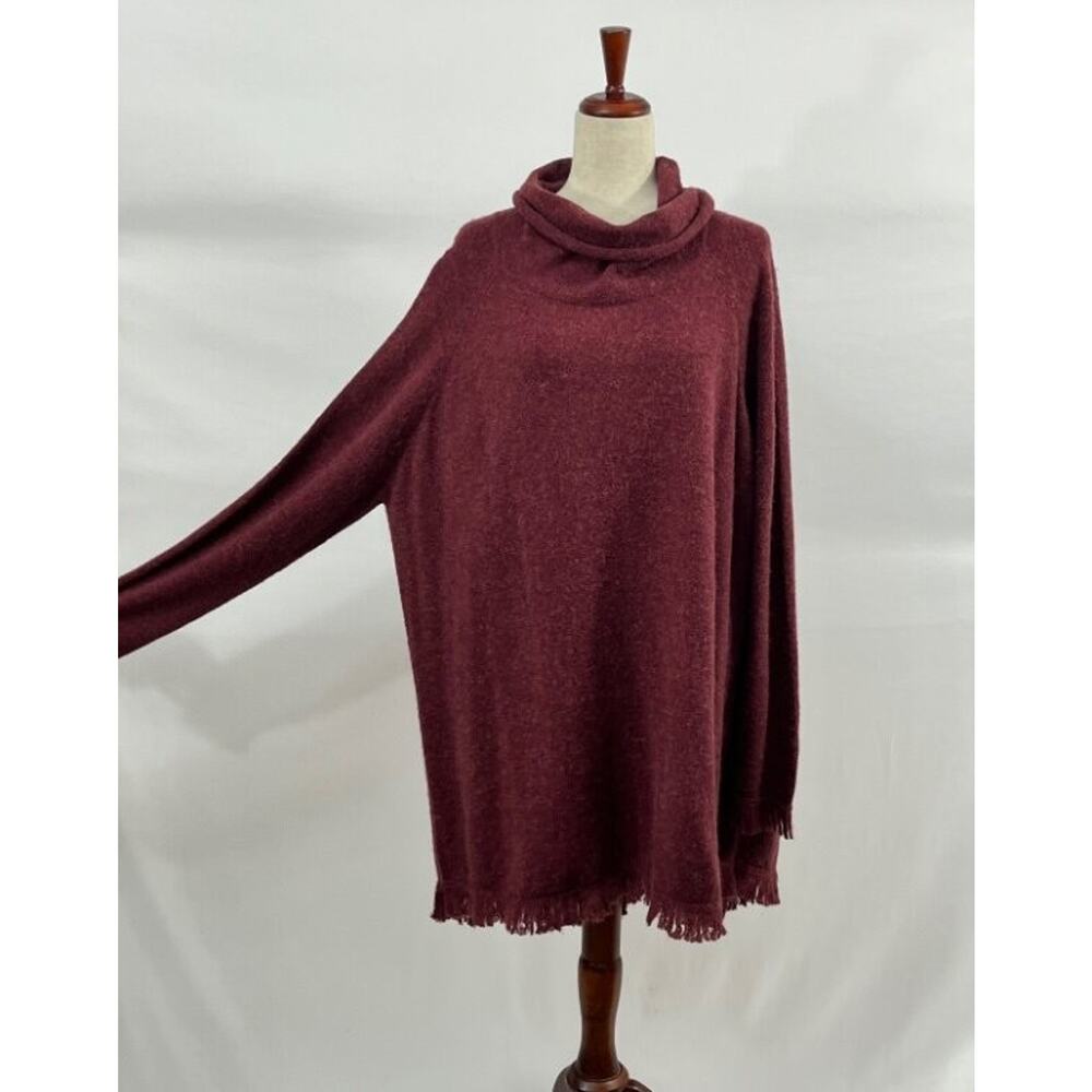 RUNDHOLZ Black Label Sz S Small Wine Fringe Trim Oversize Pullover Sweater NWT